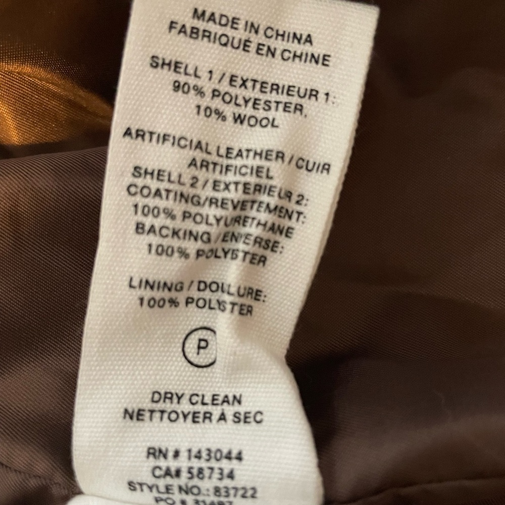 Wool-Blend Brown Trench Coat with Faux Leather Overlay - Picture 5 of 8